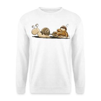 Schnecke Faultier Langsam Müde Tierhumor Cartoon - Unisex Pullover - Weiß - Vorne - Alina (178cm) & Michal (187cm)