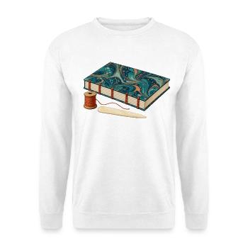 Handgebundenes marmoriertes Journal und Leinenfaden - Unisex Pullover - Weiß - Vorne - Alina (178cm) & Michal (187cm)