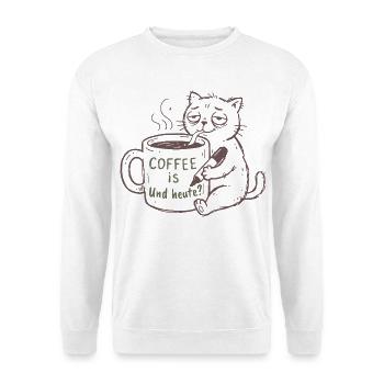 KaffeeKatze: Heute Kaffee - Unisex Pullover - Weiß - Vorne - Alina (178cm) & Michal (187cm)