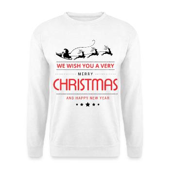 Weihnachten We wish Merry Christmas Sprüche  - Unisex Pullover - Weiß - Vorne - Alina (178cm) & Michal (187cm)