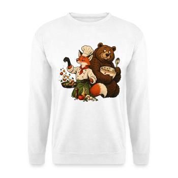 Fuchs & Bär beim Kochen – Kochteam - Unisex Pullover - Weiß - Vorne - Alina (178cm) & Michal (187cm)