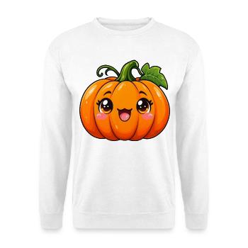 Kürbis Kawaii Style – Süßes Herbstmotiv - Unisex Pullover - Weiß - Vorne - Alina (178cm) & Michal (187cm)