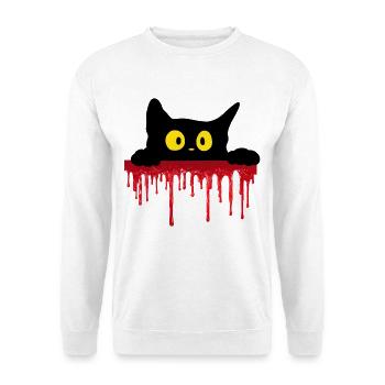 Unheimliche schwarze Katze - Unisex Pullover - Weiß - Vorne - Alina (178cm) & Michal (187cm)