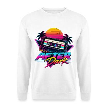 After Dark 80er Retro Synthwave - Unisex Pullover - Weiß - Vorne - Alina (178cm) & Michal (187cm)