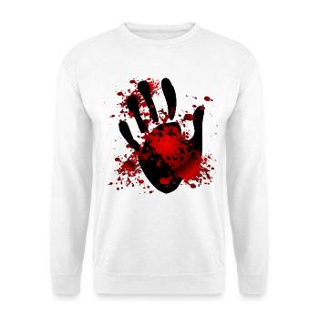 Halloween Blutende Hand - Unisex Pullover - Weiß - Vorne - Alina (178cm) & Michal (187cm)