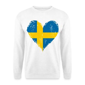 Schweden Herzflagge Grunge - Unisex Pullover - Weiß - Vorne - Alina (178cm) & Michal (187cm)