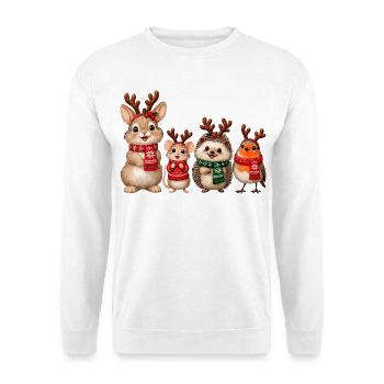 Süße Weihnachtstiere mit Rentiergeweih - Unisex Pullover - Weiß - Vorne - Alina (178cm) & Michal (187cm)