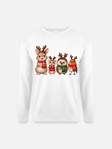 Süße Weihnachtstiere mit Rentiergeweih - Unisex Pullover - Weiß