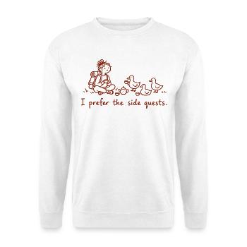 Ich bevorzuge Nebenquests - Unisex Pullover - Weiß - Vorne - Alina (178cm) & Michal (187cm)