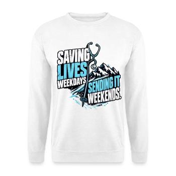 Ski Krankenschwester - Unisex Pullover - Weiß - Vorne - Alina (178cm) & Michal (187cm)