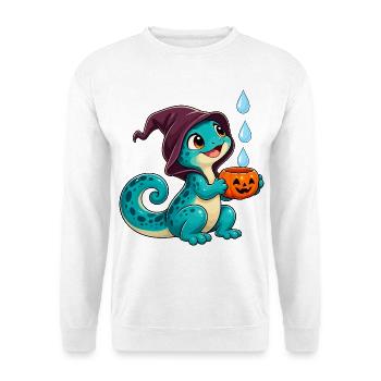 Kuscheldino Halloween Kürbis - Unisex Pullover - Weiß - Vorne - Alina (178cm) & Michal (187cm)