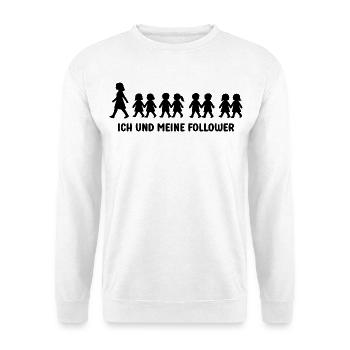 Ich und meine Follower lustige Erzieherin Sprüche - Unisex Pullover - Weiß - Vorne - Alina (178cm) & Michal (187cm)