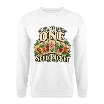 Ich bin wegen einer Saatgutpackung gekommen - Unisex Pullover - Weiß - Vorne - Alina (178cm) & Michal (187cm)