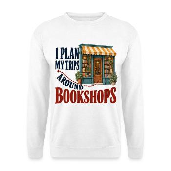 Ich plane meine Reisen rund um Buchläden - Unisex Pullover - Weiß - Vorne - Alina (178cm) & Michal (187cm)