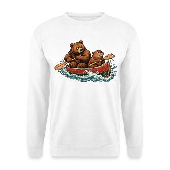 Bär & Biber im Kanu – Outdoor Abenteuer - Unisex Pullover - Weiß - Vorne - Alina (178cm) & Michal (187cm)