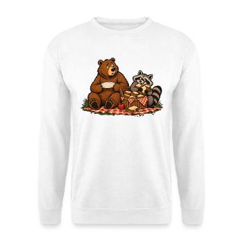 Bär & Waschbär beim Picknick – Outdoor - Unisex Pullover - Weiß - Vorne - Alina (178cm) & Michal (187cm)