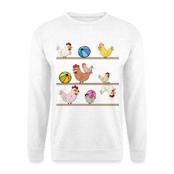 Hühnerstall Hühner Wasserball - Unisex Pullover - Weiß - Vorne - Alina (178cm) & Michal (187cm)