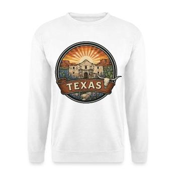 Texas Alamo Lone Star Vintage-Reiseabzeichen - Unisex Pullover - Weiß - Vorne - Alina (178cm) & Michal (187cm)