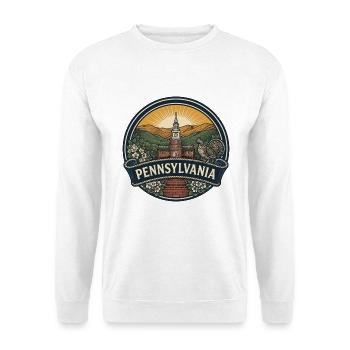Reiseabzeichen der Pennsylvania Independence Hall - Unisex Pullover - Weiß - Vorne - Alina (178cm) & Michal (187cm)