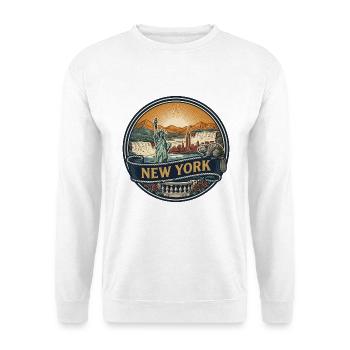 New York Skyline Vintage Reisesouvenir Geschenk - Unisex Pullover - Weiß - Vorne - Alina (178cm) & Michal (187cm)