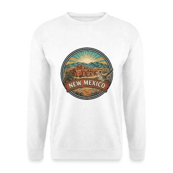 New Mexico Taos Pueblo Wüsten-Reiseabzeichen - Unisex Pullover - Weiß - Vorne - Alina (178cm) & Michal (187cm)