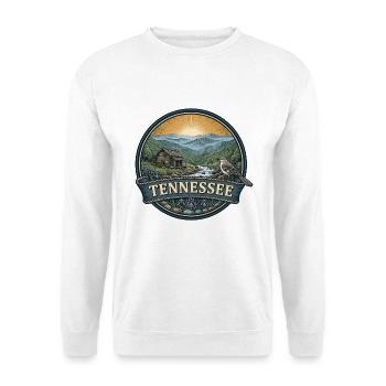 Tennessee Smoky Mountains Retro-Reiseabzeichen - Unisex Pullover - Weiß - Vorne - Alina (178cm) & Michal (187cm)