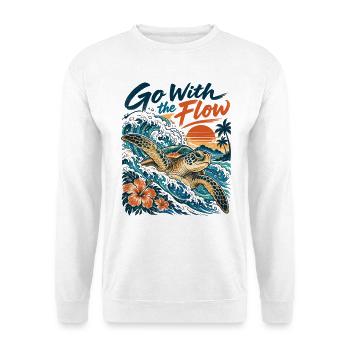 Go With the Flow – Honu Meeresschildkröte - Unisex Pullover - Weiß - Vorne - Alina (178cm) & Michal (187cm)