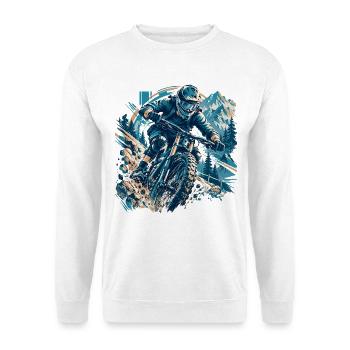 Vollgas Mountainbike – Spüre das Adrenalin! - Unisex Pullover - Weiß - Vorne - Alina (178cm) & Michal (187cm)