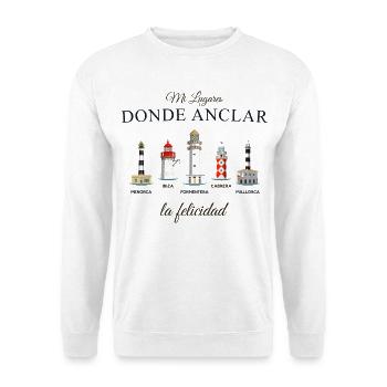Leuchttürme der Balearen, Ankerplatz für Glück - Unisex Pullover - Weiß - Vorne - Alina (178cm) & Michal (187cm)