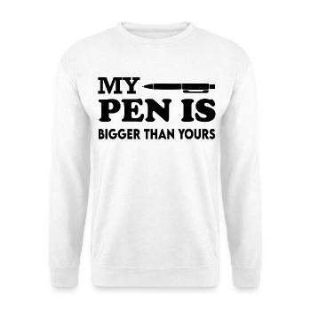 My Pen is bigger than yours T-Shirt Sprüche Erotik - Unisex Pullover - Weiß - Vorne - Alina (178cm) & Michal (187cm)