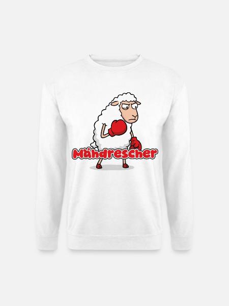 Boxendes Schaf mit Mähdrescher-Punch - Unisex Pullover - Weiß