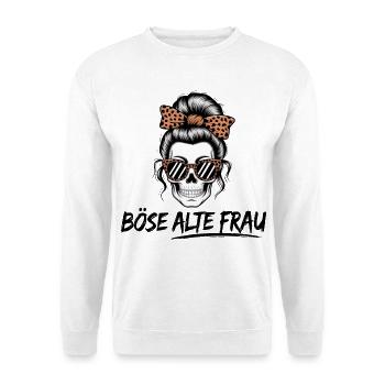 Böse Alte Frau Skull – Lustiger Totenkopf Frauen - Unisex Pullover - Weiß - Vorne - Alina (178cm) & Michal (187cm)