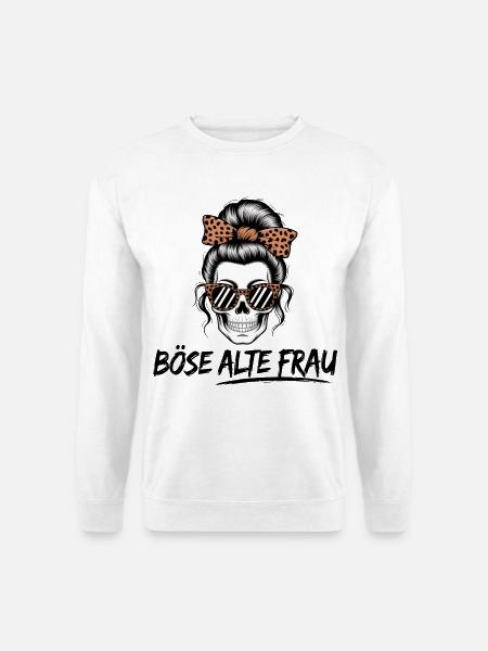 Böse Alte Frau Skull – Lustiger Totenkopf Frauen - Unisex Pullover - Weiß