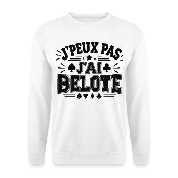 Ich kann nicht, ich habe belote Geschenk-Humor - Unisex Pullover - Weiß - Vorne - Alina (178cm) & Michal (187cm)