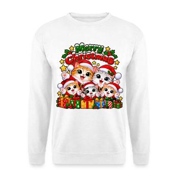 Weihnachts Katzen - Unisex Pullover - Weiß - Vorne - Alina (178cm) & Michal (187cm)