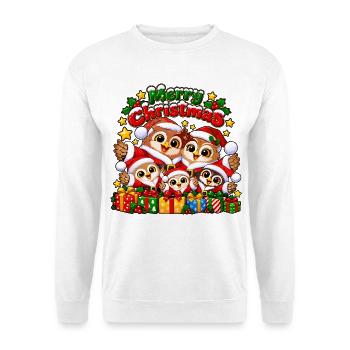 Weihnachts Eulen - Unisex Pullover - Weiß - Vorne - Alina (178cm) & Michal (187cm)