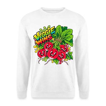 Veggie Wins Radieschen - Unisex Pullover - Weiß - Vorne - Alina (178cm) & Michal (187cm)