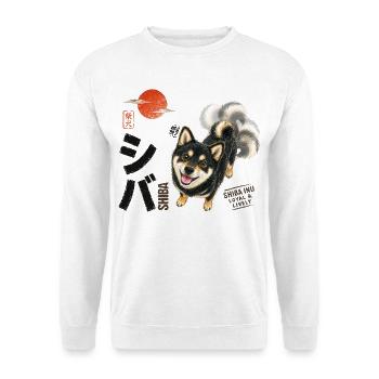 Shiba Inu – Japanischer Hund im Vintage-Stil - Unisex Pullover - Weiß - Vorne - Alina (178cm) & Michal (187cm)