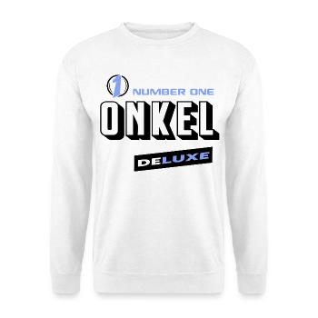 Onkel Number One Deluxe Bester Familie  - Unisex Pullover - Weiß - Vorne - Alina (178cm) & Michal (187cm)