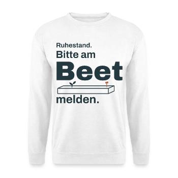 Ruhestand – Bitte am Beet melden - Unisex Pullover - Weiß - Vorne - Alina (178cm) & Michal (187cm)