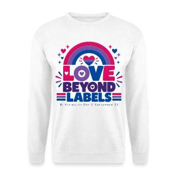 Love Beyond Labels | Bi Visibility Day - Unisex Pullover - Weiß - Vorne - Alina (178cm) & Michal (187cm)