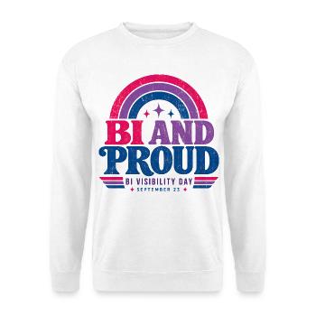 Bi und stolz | Tag der Sichtbarkeit von Bisexuellen, 23. September - Unisex Pullover - Weiß - Vorne - Alina (178cm) & Michal (187cm)