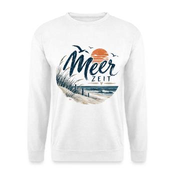 MeerZeit Strandbild - Unisex Pullover - Weiß - Vorne - Alina (178cm) & Michal (187cm)