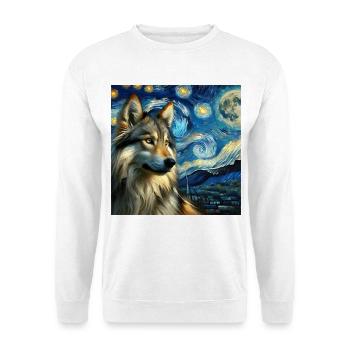 Wolfhund Starry Night - Unisex Pullover - Weiß - Vorne - Alina (178cm) & Michal (187cm)