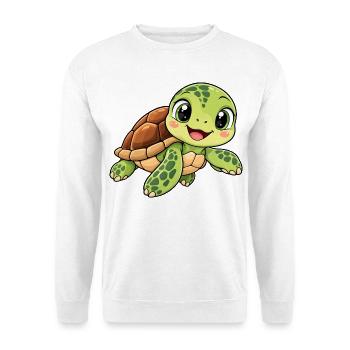 Schildkröte Kawaii Style – Süßes Tiermotiv - Unisex Pullover - Weiß - Vorne - Alina (178cm) & Michal (187cm)