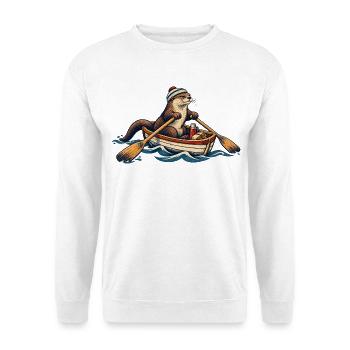Otter im Ruderboot – Lustiges Wasser & Outdoor Mot - Unisex Pullover - Weiß - Vorne - Alina (178cm) & Michal (187cm)