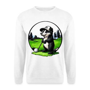 Stinktier Golfspieler - Unisex Pullover - Weiß - Vorne - Alina (178cm) & Michal (187cm)