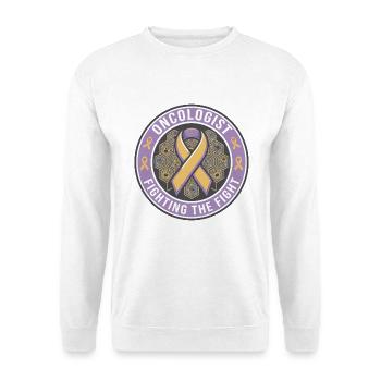 Onkologe Fighting The Fight Band Abzeichen-Geschenk - Unisex Pullover - Weiß - Vorne - Alina (178cm) & Michal (187cm)