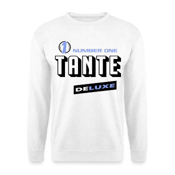 Tante Number One Deluxe Bester Familie Beste Tante - Unisex Pullover - Weiß - Vorne - Alina (178cm) & Michal (187cm)