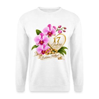 17.Hochzeitstag , Orchideen Hochzeit 17 Jahre - Unisex Pullover - Weiß - Vorne - Alina (178cm) & Michal (187cm)